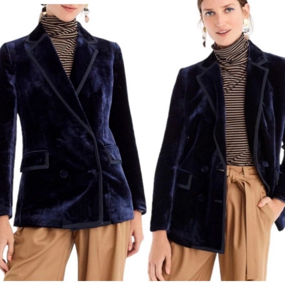 J. Crew Double Breasted Drapey Velvet Blazer Jacket Navy Twilight size 4